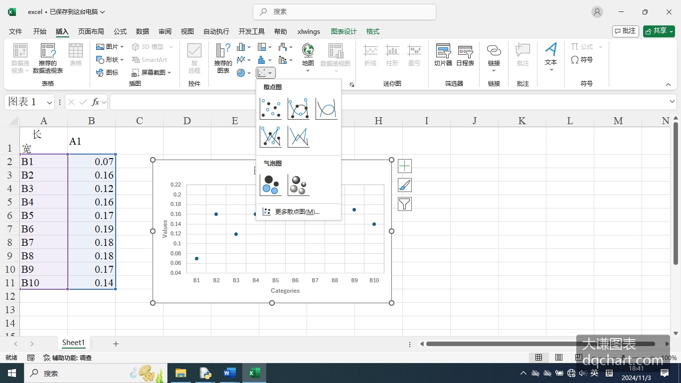 按照路径打开资源包中的Excel文件：Samples->ch04 数值型图表->19 二维气泡图->